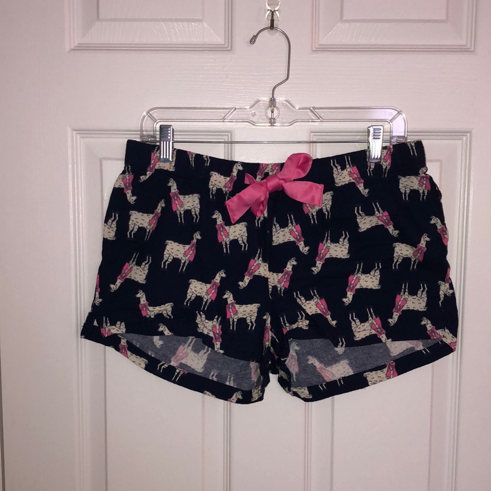 Old Navy Black Pajama Shorts with Pink Accent and Cream Llama Print